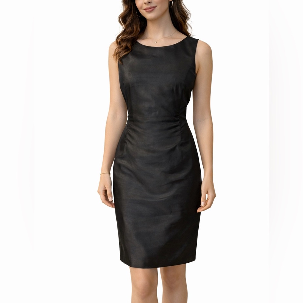 Le Suit Sheath Dress 10 Sleeveless Black Polyester Classic Career Church